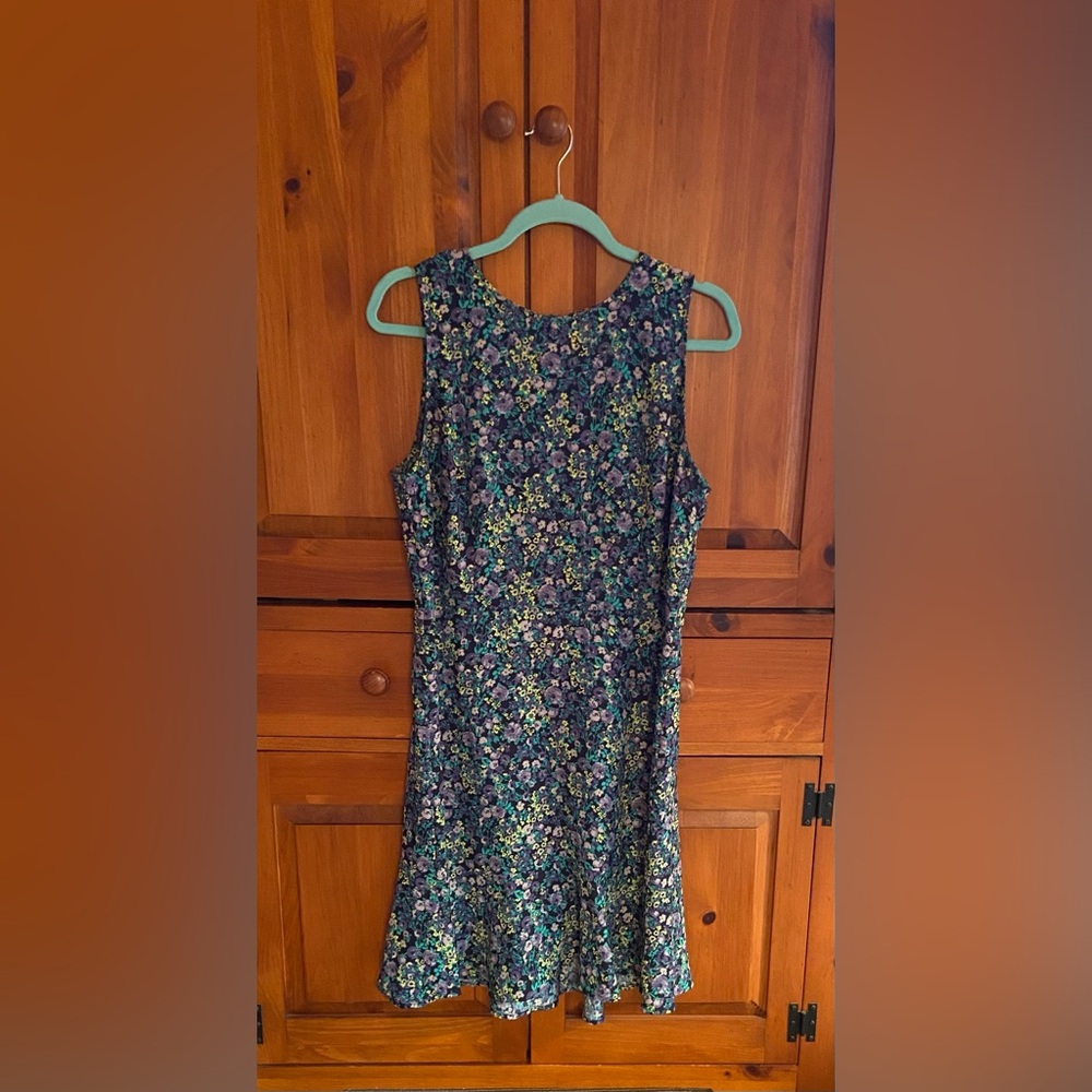 LOFT Yellow and Blue Sleeveless Sundress Casual Crew Neck